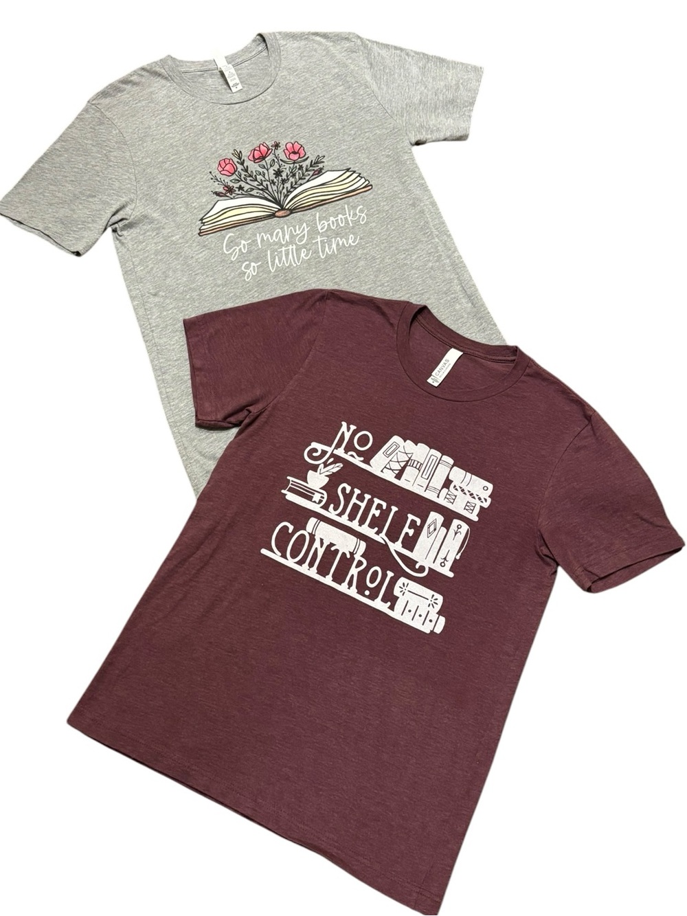 Bella Canvas 2-Piece Book Lover Cotton Blend Short Sleeve Tees, Medium